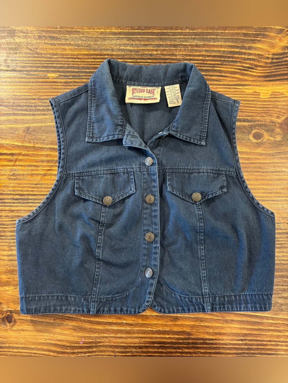 Vintage Studio Ease Denim Vest Women’s Size 8 Blue 100% Cotton Button Front Crop